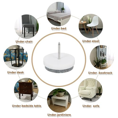 uxcell Nail-on Furniture Sliders, 24Pcs Nail-on Felt Pads Round Chair Table Feet Pads Chair Leg Floor Protectors for Hardwood Floors (White, 30mm/1.18") - size: 30mm/1.18"