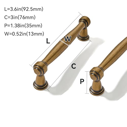10 Pack 3inch(76mm) Center to Center Antique Brass Cabinet Pulls Handles for Cabinets Cupboard Solid Heavy Duty Drawer Handles Dressers Kitchens bedrooms - color: Antique Brass, size: 3inch(76mm) Center to Center