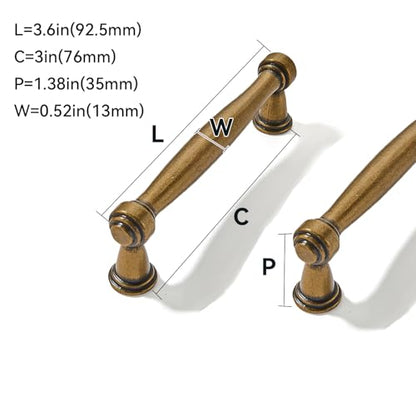 10 Pack 3inch(76mm) Center to Center Antique Brass Cabinet Pulls Handles for Cabinets Cupboard Solid Heavy Duty Drawer Handles Dressers Kitchens bedrooms - color: Antique Brass, size: 3inch(76mm) Center to Center