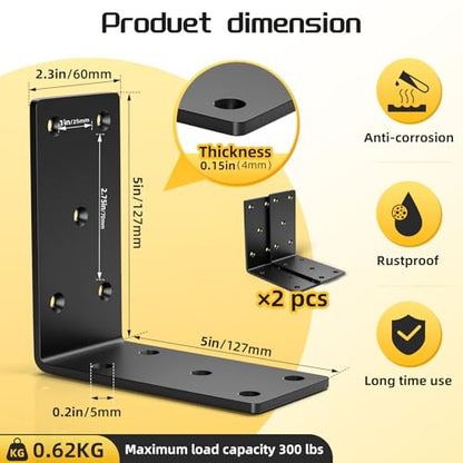 4 Pcs 5X 5 Heavy Duty L Brackets for Wood,90 Degree Angle Bracket,Thick4mm - color: 4mm- 4 PCS