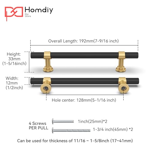homdiy 10 Pack 5 Inch Hole Center Black and Gold Cabinet Handles - color: Black & Matte Gold, size: 5 in Hole Centers