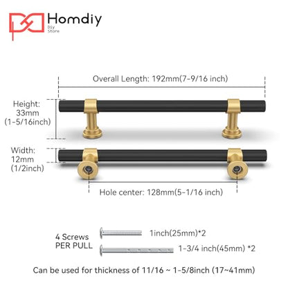 homdiy 10 Pack 5 Inch Hole Center Black and Gold Cabinet Handles - color: Black & Matte Gold, size: 5 in Hole Centers