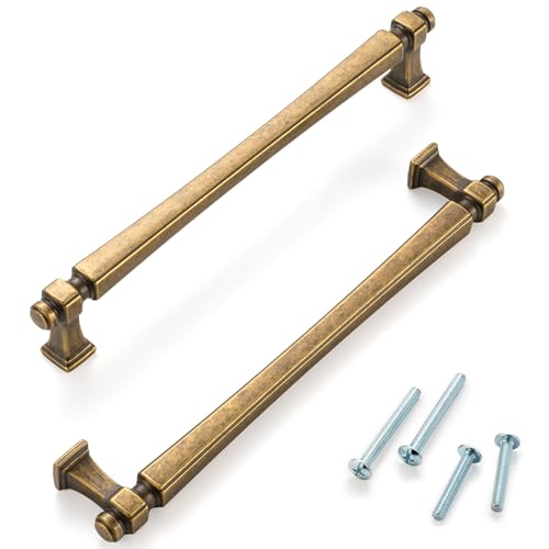 6-1/4 Inch Antique Brass Cabinet Pulls 10 Pack French Style P2501 - color: Antique Brass, size: 6-1/4 Inch Hole Centers