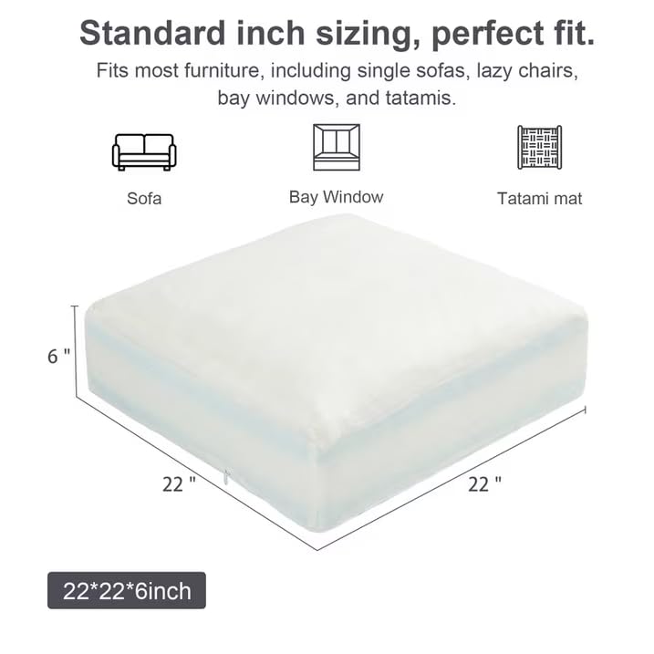 6" Couch Cushion Insert, 4-Layer Memory Foam Sofa Replacement Pad - color: White, size: 22" x 22" x 6"