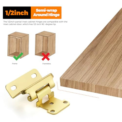 Ravinte Gold Semi-Overlay 1/2 inch Self-Closing Hinges, 50 Pack - color: Gold