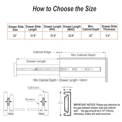 OCG Soft Close Drawer Slides 22 Inch (5 Pairs), Full Extension Ball Bearing Side Mount Drawer Slides for Cabinets with Face Frame, with Rear Mounting Brackets - size: 22 inch (5 pairs)+brackets