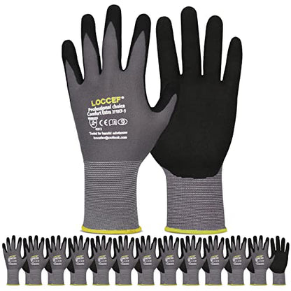 LOCCEF MicroFoam Nitrile Coated Safety Work Gloves - color: Grey 12-pairs