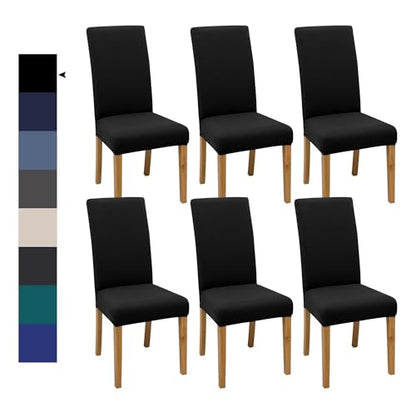 Dining Chair Covers, Dining Room Chair Cover Set of 6 - color: Milk Silk Black, size: 6