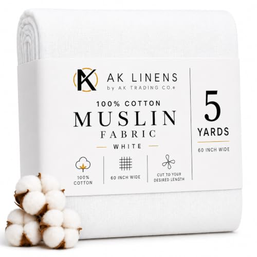 AK TRADING CO. Muslin Fabric/Textile Bleached - Draping Fabric - Bleached White 5 Yards Medium Weight - 100% Cotton (60in. Wide) - color: Bleach White, size: 5 Yards