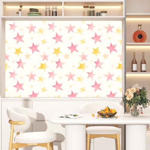 Fvlow Colorful Star Peel and Stick Wallpaper 17.4" x 118" - color: Pink/Gold, size: 17.4" x 118"