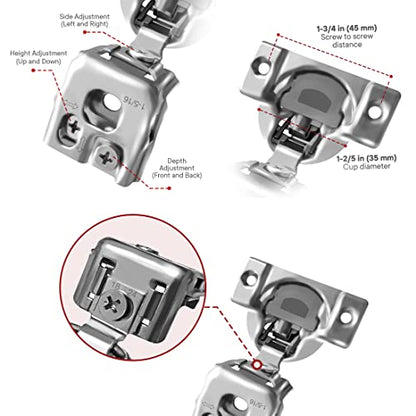 10-Pack 1-5/16" Overlay Soft Close Face Frame Kitchen Cabinet Hinges - size: 1-5/16 inch
