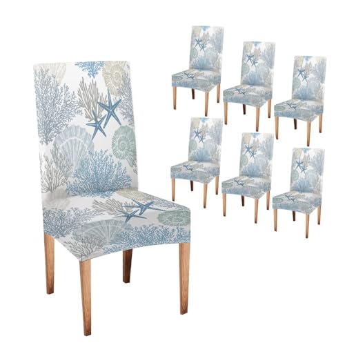 Mrcrypos Elastic Chair Cover Set of 6 Chair Covers for Dining Chairs Beach Coastal Star Background Slipcover Chairs Covers for Kitchen Living Room Restaurant - color: Coastal, size: 6