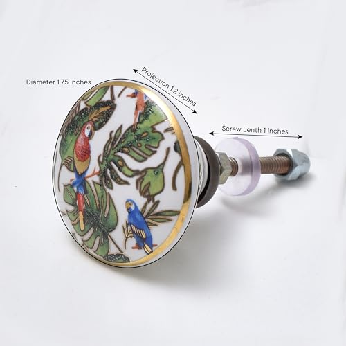Indian Shelf Macaw Parrot Ceramic Cabinet Knobs Gold Drawer Pulls 6 Pack - color: Multicolor Bird, size: 6 Knobs