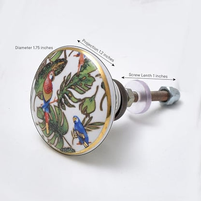 Indian Shelf Macaw Parrot Ceramic Cabinet Knobs Gold Drawer Pulls 6 Pack - color: Multicolor Bird, size: 6 Knobs