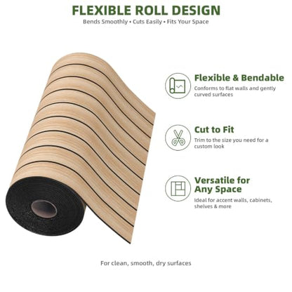 Elvone Peel and Stick PVC Slat Wood Wall Panel, Oak, 236" x 15.7" - color: Oak, size: 15.7" x 236"