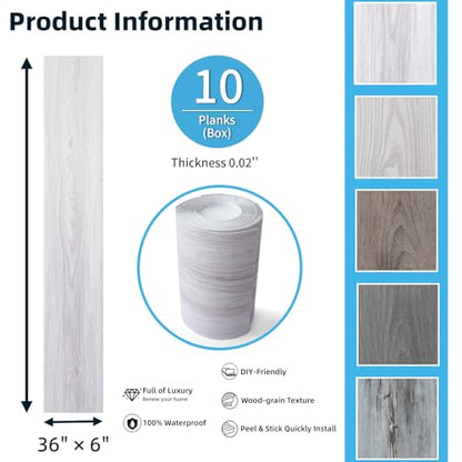 Art3d 10-Pack Peel and Stick Vinyl Floor Tiles (15 Sq.Ft), White/Grey - color: White/Grey