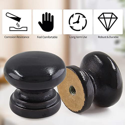12Pcs Black Wood Dresser Knobs, Mushroom Shape - color: Black & 1 Inch