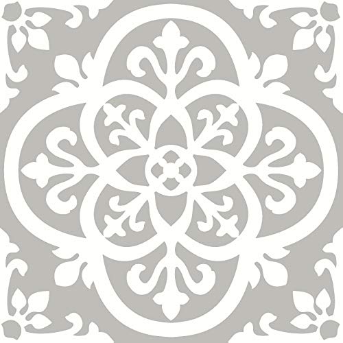 FloorPops FP2942 Medina Peel & Stick Floor Tiles, Grey - color: Grey, size: 12"L x 12"W x 0.06"T