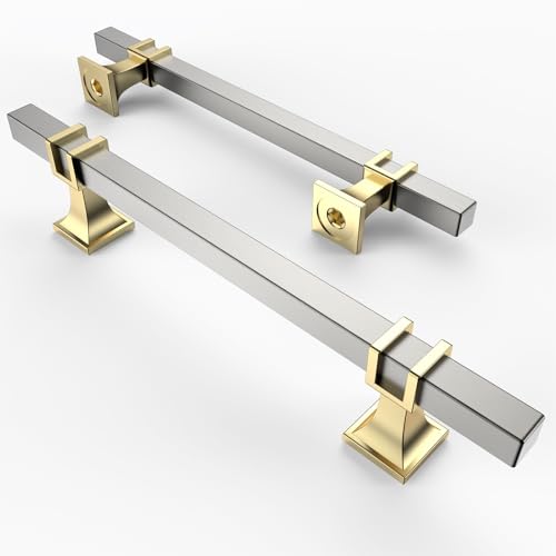 Asidrama 10 Pack 5 Inch(128mm) Brushed Satin Nickel and Gold Kitchen Cabinet Handles, Cabinet Pulls Kitchen Cabinet Hardware for Cupboard Drawer Pulls - color: Nickel-Gold, size: 5" Hole Center