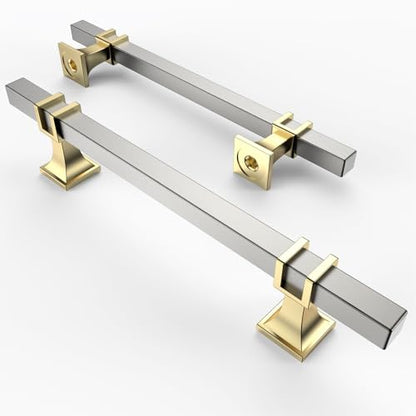 Asidrama 10 Pack 5 Inch(128mm) Brushed Satin Nickel and Gold Kitchen Cabinet Handles, Cabinet Pulls Kitchen Cabinet Hardware for Cupboard Drawer Pulls - color: Nickel-Gold, size: 5" Hole Center