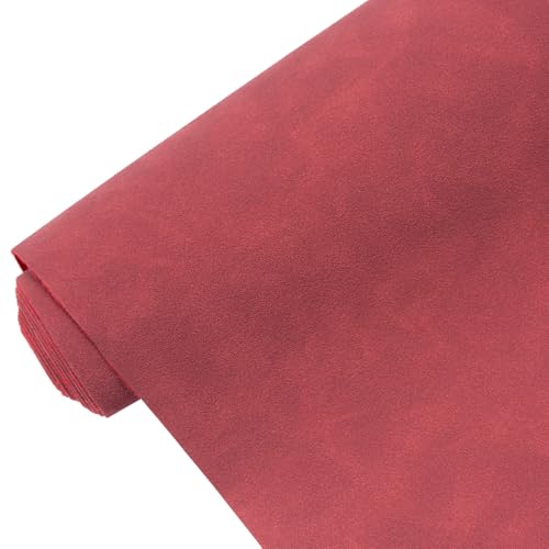 16" x 54" Faux Suede PU Leather Fabric for Crafts, Vintage Vegan Leatherette Fabric for Home Upholstery Handbags Purse DIY Repair Projects (Wine Red) - color: Wine Red