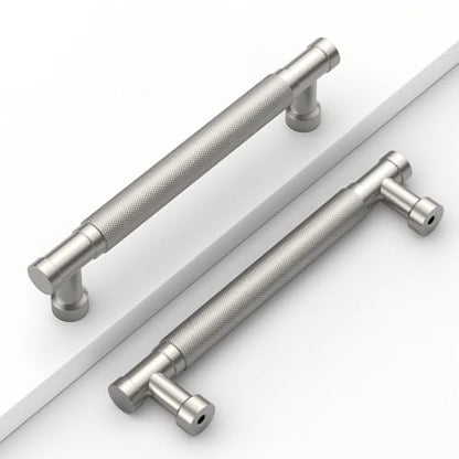Brushed Nickel Knurled Cabinet Handles Kitchen Pulls 5 Inch 10 Pack - color: Brushed Satin Nickel, size: 5" Hole Center