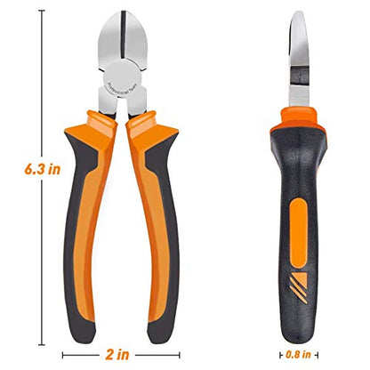 6" Wire Cutters Heavy Duty Diagonal Pliers for Cutting Wires Craft - color: 6 Inches - Orange Handle - Diagonal Cutters