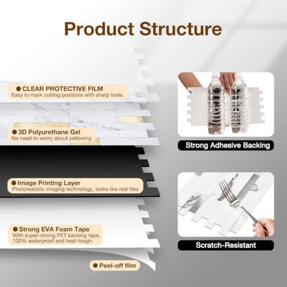 Peel and Stick Backsplash Tile Waterproof Removable PVC Wall Sticker 3D Faux Stone Marble Brick White Accent Panels (American Walnut - Metal Gold, 40 Tiles - 18 sq. ft. (1.68 m²)) - color: American Walnut - Metal Gold, size: 40 Tiles - 18 sq. ft. (1.68 m²