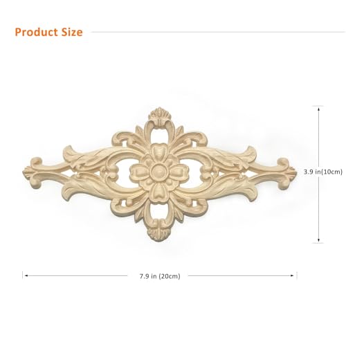 4 Pcs Decorative Wood Flower Carved Appliques Onlays, 3.9 x 7.9inch Diamond Unpainted Solid Wooden Carving Decal Trim Applique for Furniture Cabinet Closet Decoration (3.9 x 7.9inch-4pcs) - size: 3.9 x 7.9inch-4pcs