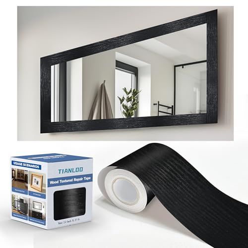 TIANLDD 27 FT Wood Grain Wallpaper Border, Removable Waterproof Mirror Border Peel and Stick,Bathroom Mirror Frame Border.(Black) - color: Black, size: 2.4 inches x 27 feet