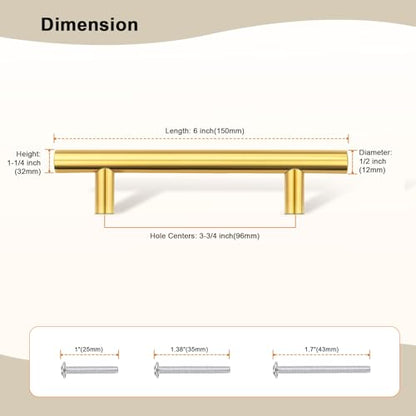 Gobrico 10 Pack 3-3/4 Inch (96mm) Hole Center Cabinet Pulls, Brushed Brass Cabinet Handles, Stainless Steel Kitchen Cabinet Handles, Gold Kitchen Drawer Pulls, 6'' Overall Length - color: Gold, size: 3-3/4 Inch Hole Center