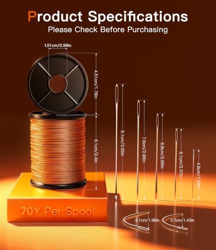 Professional Upholstery Repair Sewing Thread Kit | Heavy Duty Waxed Nylon Thread with 7Pcs Heavy Duty Sewing Needles for Leather, Canvas & Quilting | No.1 Strength & Durability | 70 Yards, Multicolor - color: Multicolor