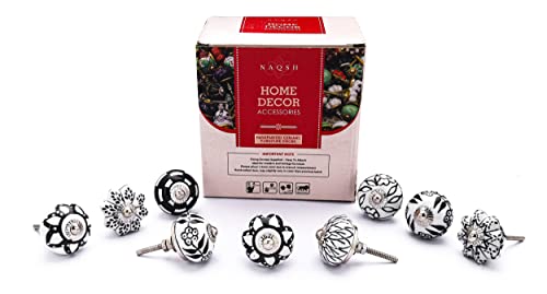NAQSH Ceramic Cabinet Knobs Kitchen Drawer Knob Handpainted Cupboard Door & Drawers Pulls (Black & White, 12) - style: Black & White
