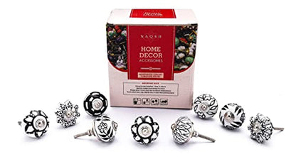 NAQSH Ceramic Cabinet Knobs Kitchen Drawer Knob Handpainted Cupboard Door & Drawers Pulls (Black & White, 12) - style: Black & White