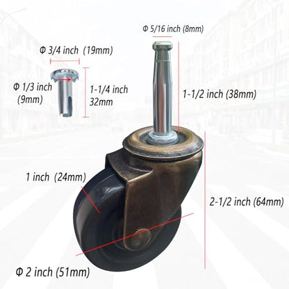 2.0 Inch Antique Caster Wheels, Furniture Caster 5/16 Inch x 1-1/2 Inch (8 x 38mm) for Furniture Sofa Chair Cabinet Set of 4 - style: 2.0 inch no Brake