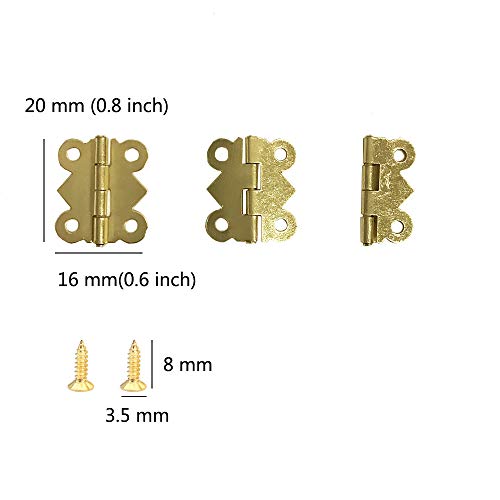 Juland 50 Pieces Mini Butterfly Hinges Retro Brass Hinges with 200 Pieces Replacement Screws for Wooden Box Jewelry Chest Box Cabinet DIY Accessories (20x 17mm)