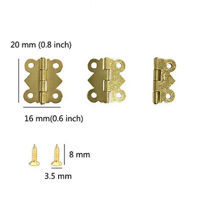 Juland 50 Pieces Mini Butterfly Hinges Retro Brass Hinges with 200 Pieces Replacement Screws for Wooden Box Jewelry Chest Box Cabinet DIY Accessories (20x 17mm)