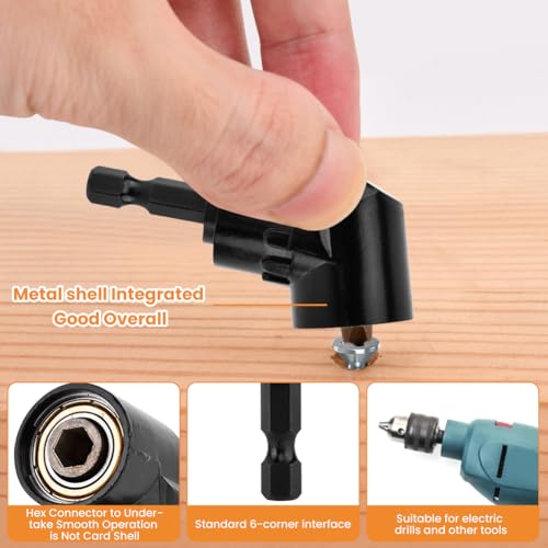 21Pcs Right Angle Drill Attachment Set Include 2Pcs Flexible Drill Bit Extension 3Pcs 360° Rotatable Socket Adapter 2Pcs Hex Shank 105° Right Angle Attachment 10 Screwdriver Bits(COLOR:black)