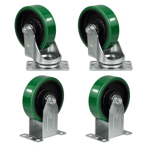 4'' Caster Wheels Heavy Duty Casters, Polyurethane on Cast Iron, Swivel Casters Set of 4 Wheesl for Cart Toolbox, 1800lbs Capacity (2 Swivel & 2 Rigid) - style: 2 Swivel & 2 Rigid
