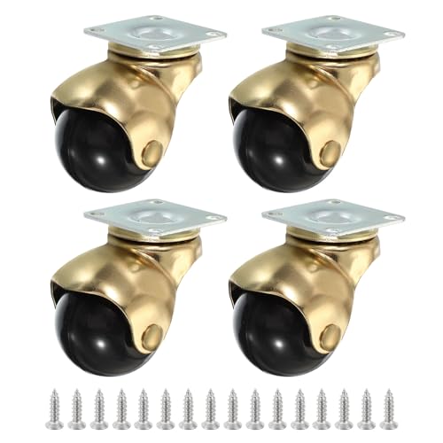 PATIKIL 1.5 Inch Ball Caster Wheels Set of 4, 360° Rotating Swivel Top Plate Wheels 298 lbs Total Capacity Caster with M4 Screws for Furniture Table Cabinet Gold - color: Gold, size: 1.5 Inch
