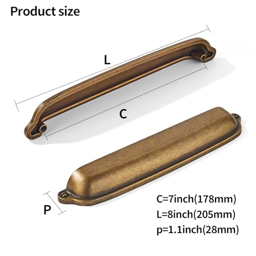 khtumeware 10 Pack Antique Brass Cup Pulls 7 Inch Center to Center - Cabinet & Drawer Handles for Kitchen Hardware - color: Antique Brass, size: 7"(178mm) Hole Center