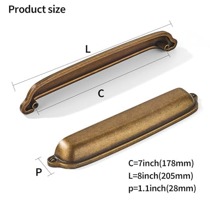 khtumeware 10 Pack Antique Brass Cup Pulls 7 Inch Center to Center - Cabinet & Drawer Handles for Kitchen Hardware - color: Antique Brass, size: 7"(178mm) Hole Center