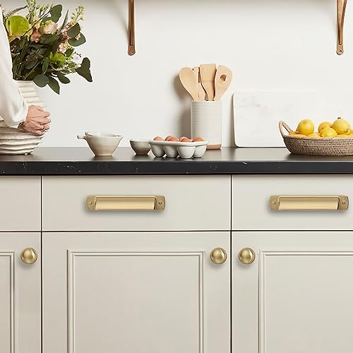 Khtumeware 10 Pack 1-1/4 inch Brushed Brass Cabinet Knobs - Brushed Gold Drawer Knobs for Kitchen and Dresser Drawers - color: Brushed Brass, size: 1-1/4"(32mm)