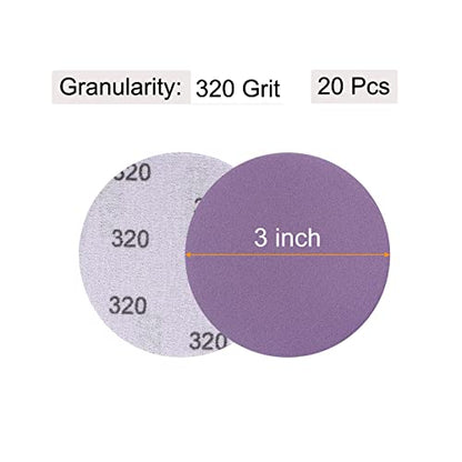 uxcell 20Pcs 3-Inch Purple Sanding Discs 320 Grits Hook and Loop Professional Aluminum Oxide Sand Paper Wet Dry Polish for Wood Metal Paint Finishing - style: 320 Grit