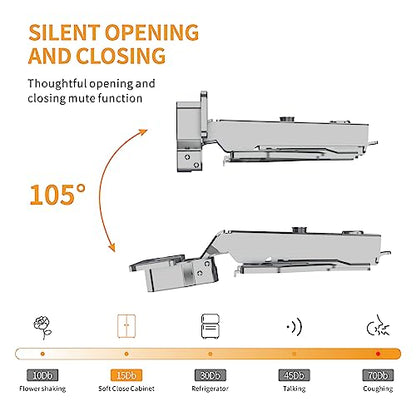 Chibery 50 Pack Full Overlay Soft Close Concealed Hinges, Small Door Gap, Clip-on Plate, Face Frame Door, Self Closing Hidden Satin Nickel 3D Hinge, 105° Open Angle Concealed Stainless Steel Hinges - size: Full Overlay