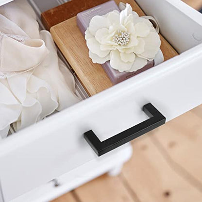 Probrico 30 Pack 3 inch Hole Centers Cabinet Pulls Black Drawer Handles-Kitchen Cabinet Handles Modern Suqare Bar Pulls Stainless Steel Cabinet Hardware for Dresser Bathroom Bedroom Laundry - color: Black, size: hole center 3"