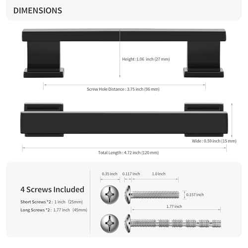 Lardmon 10 Pack 3.75 Inch(96mm) Hole Center Matte Black Kitchen Cabinet Handles Modern Cabinet Pulls Kitchen Cabinet Hardware Solid Drawer Pulls Handles for Dresser, Total Length 4.72 Inch - color: Matte Black, size: 3.75 Inch Hole Center