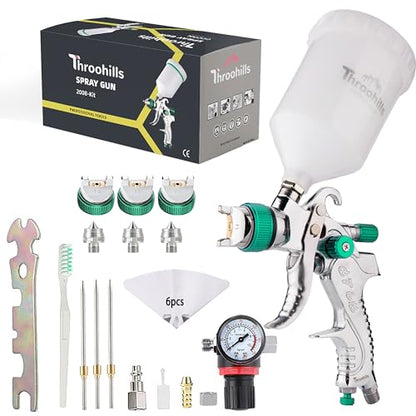 Professional HVLP Spray Gun, 1.4/1.7/2.0mm Nozzle HVLP High Atomization Flow Adjustable Pneumatic Gravity Spray Gun(Green) - color: 2008-1.4set-green