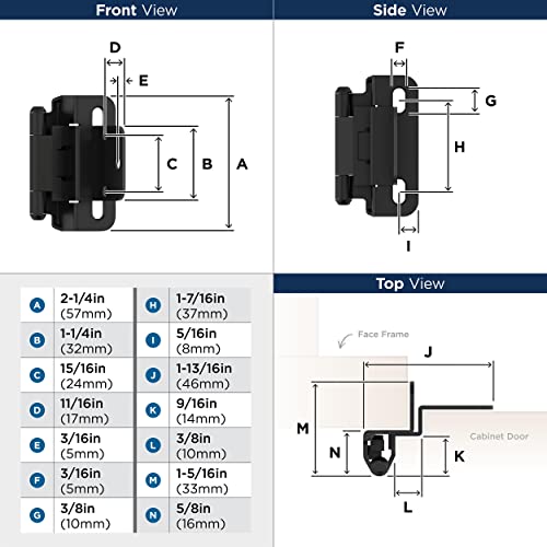 Amerock 1 Pair 3/8" Inset Matte Black Self-Closing Wrap Hinge - color: Matte Black, size: 3/8 Inch (10 mm) Inset
