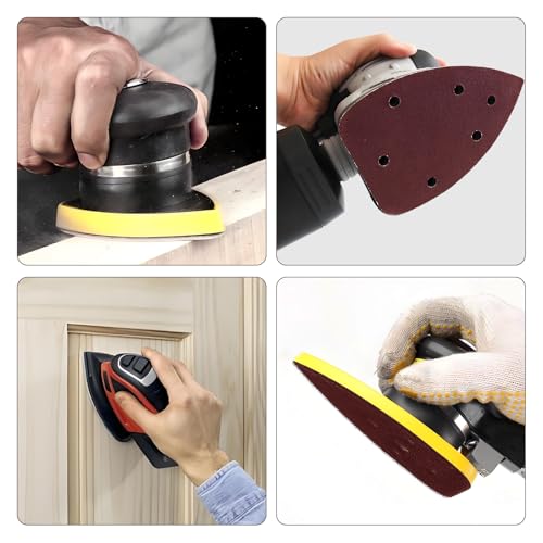 ChgImposs 60 Pcs Mouse Detail Sander Sanding Paper, 5 Hole Sanding Pads 80 150 240 320 400 600 Grit 10 Each of, Hook and Loop Sandpaper Pads for Palm Sander